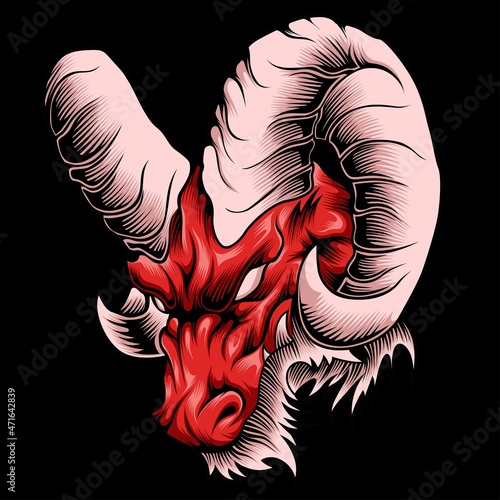 Colorful angry horned goat head in vintage style isolated vector illustration