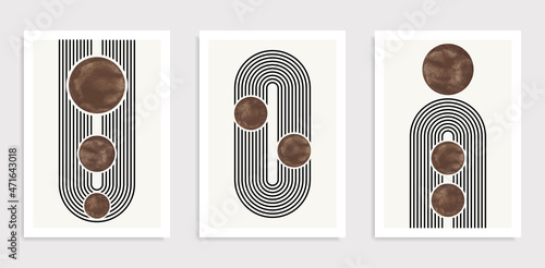 Trendy set of abstract aesthetic minimalist hand drawn contemporary backgrounds, mid century modern art ideal for wall decoration, interior design, vector illustration