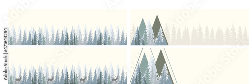 
banner, deer, postcard, christmas, tree, holiday, new year, spruce, pine, herringbone, animal, tree, winter, forest, nature, taiga, snow