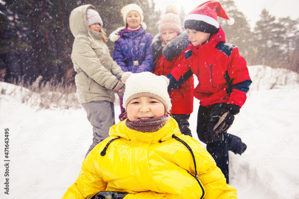 children playing outside snow winter laughter happy holiday holiday new year christmas
