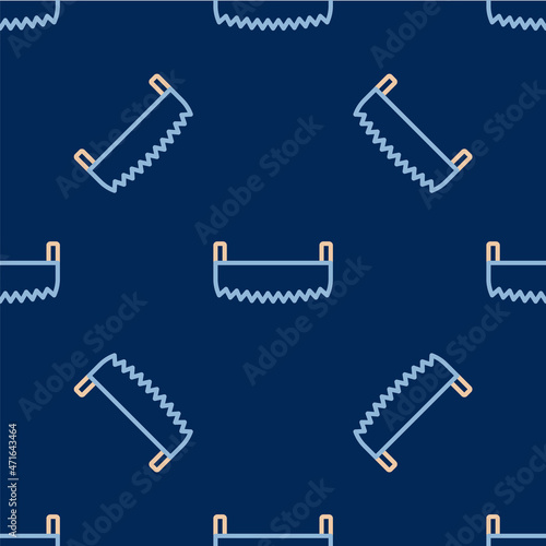 Line Two-handed saw icon isolated seamless pattern on blue background. Vector
