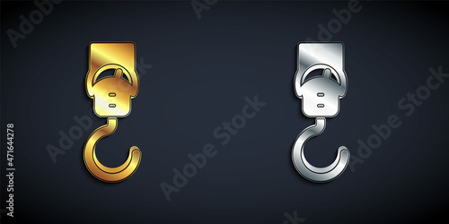 Gold and silver Spring scale icon isolated on black background. Balance for weighing. Determination of weight. Long shadow style. Vector