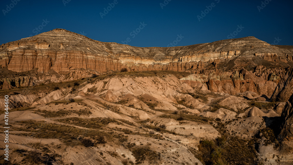Fototapeta premium Awesome view of unusual rocky landscape in Cappadocia, Turkey.