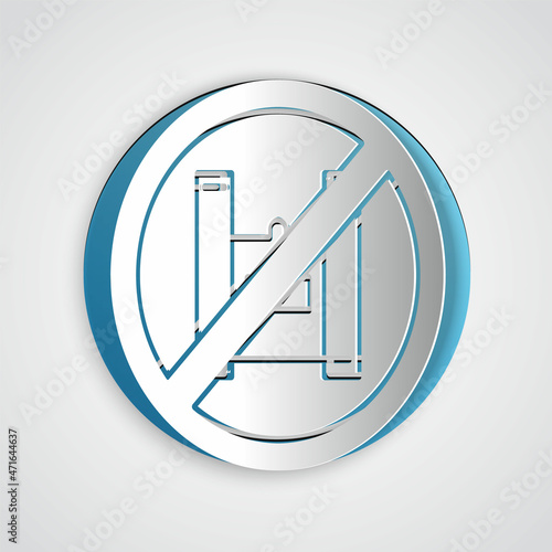 Paper cut Say no to plastic bags poster icon isolated on grey background. Disposable cellophane and polythene package prohibition sign. Paper art style. Vector Illustration