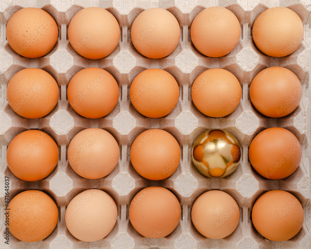 Golden egg. Standing out from the crowd concept. Overhead Golden egg. Standing out from the crowd concept. Overhead