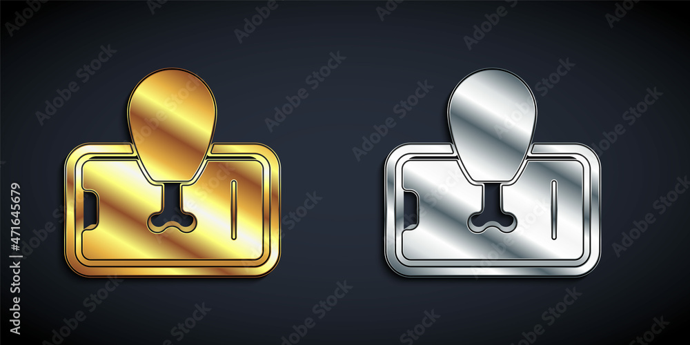 Gold and silver Food ordering on mobile icon isolated on black background. Order by mobile phone. Restaurant food delivery concept. Long shadow style. Vector Gold and silver Food ordering on mobile icon isolated on black background. Order by mobile phone. Restaurant food delivery concept. Long shadow style. Vector