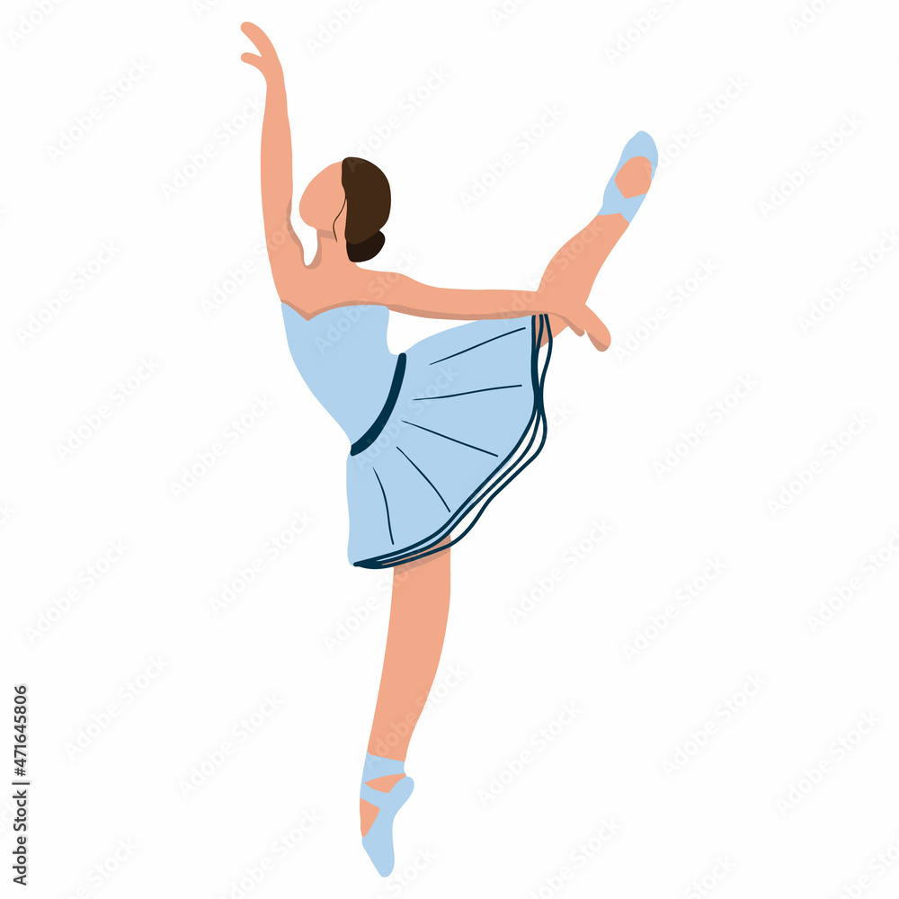 Obraz premium Vector elegant ballerina in a blue tutu dress dancing on pointe shoes. Female beautiful classic theater dancer character on isolated background. Ballet dancer illustration