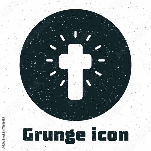 Grunge Christian cross icon isolated on white background. Church cross. Monochrome vintage drawing. Vector