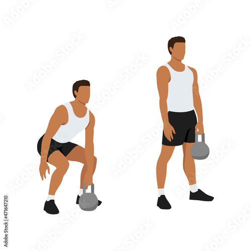 Man doing One handed kettlebell deadlift exercise. Flat vector illustration isolated on white background. workout character set