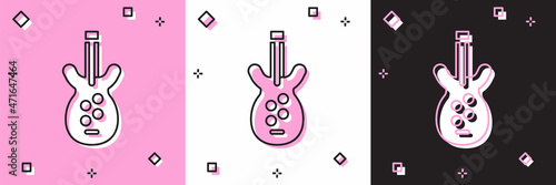 Set Electric bass guitar icon isolated on pink and white, black background. Vector