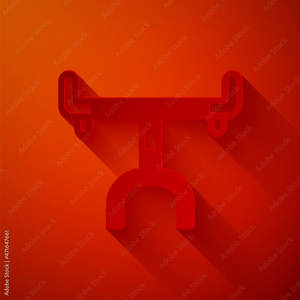 Paper cut Bicycle handlebar icon isolated on red background. Paper art style. Vector Paper cut Bicycle handlebar icon isolated on red background. Paper art style. Vector