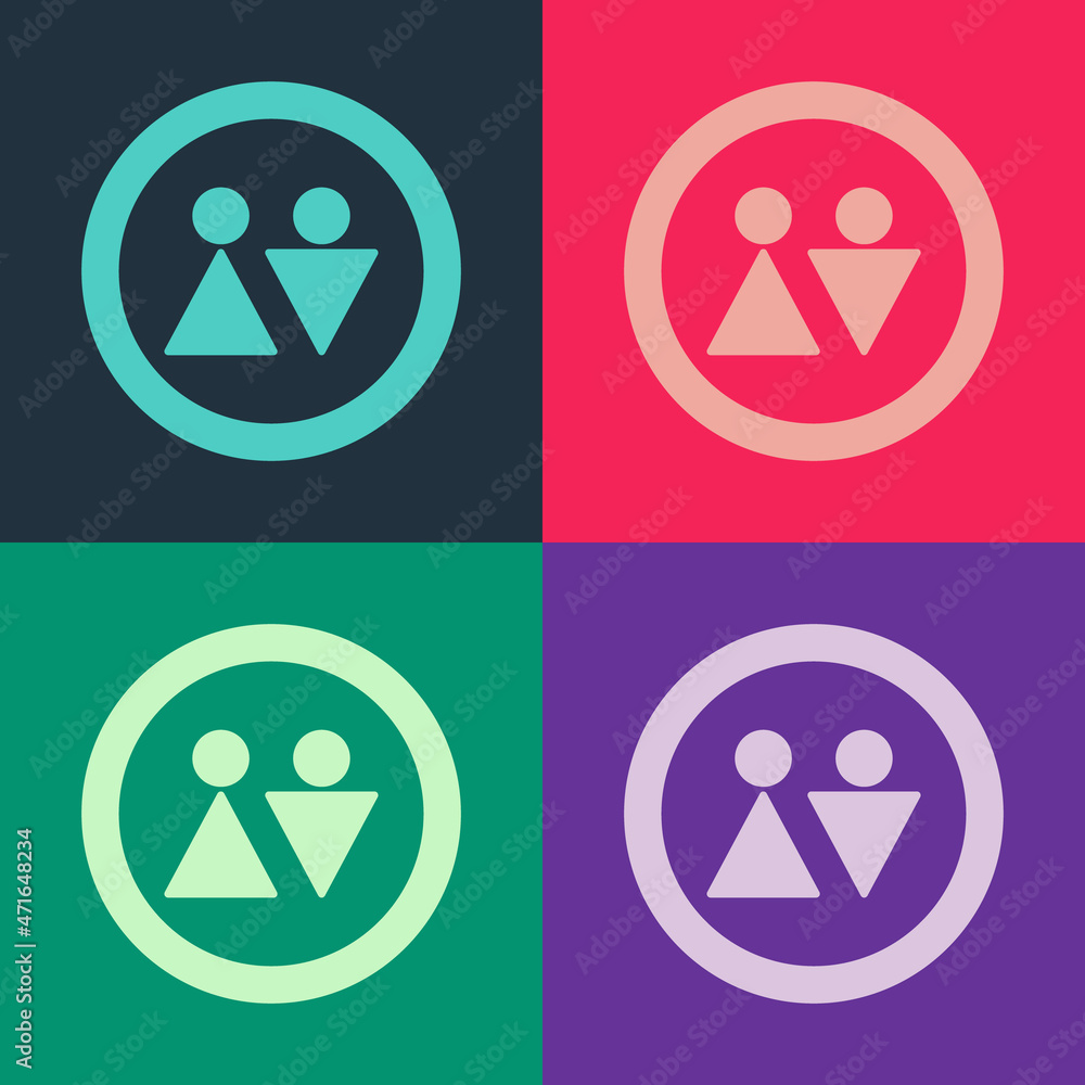 Pop art Toilet icon isolated on color background. WC sign. Washroom. Vector Pop art Toilet icon isolated on color background. WC sign. Washroom. Vector