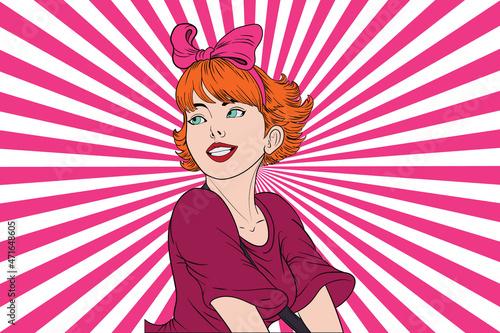 Young beautiful school girl going to school after lockdown