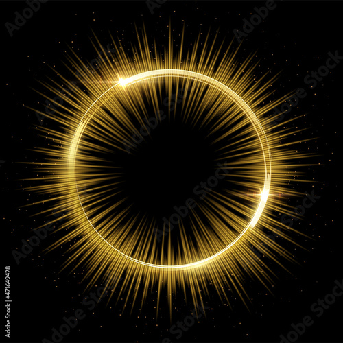 Gold ring, glow circle with golden light effect, glowing magic portal of round shape