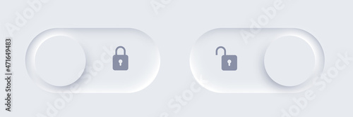 Neumorphic lock and unlock slide buttons set, user web interface elements with shadow