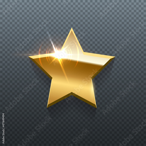 Five pointed star with golden frame and bright glitter light effect, award with sparkle