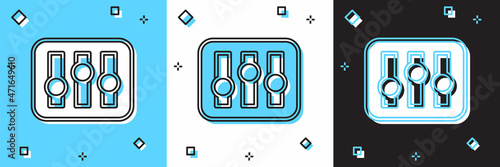 Set Sound mixer controller icon isolated on blue and white, black background. Dj equipment slider buttons. Mixing console. Vector