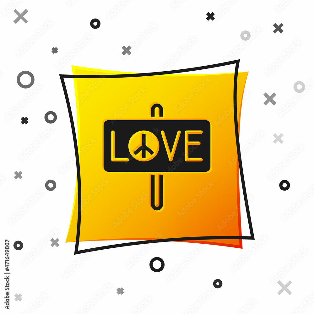 Fototapeta premium Black Peace icon isolated on white background. Hippie symbol of peace. Yellow square button. Vector