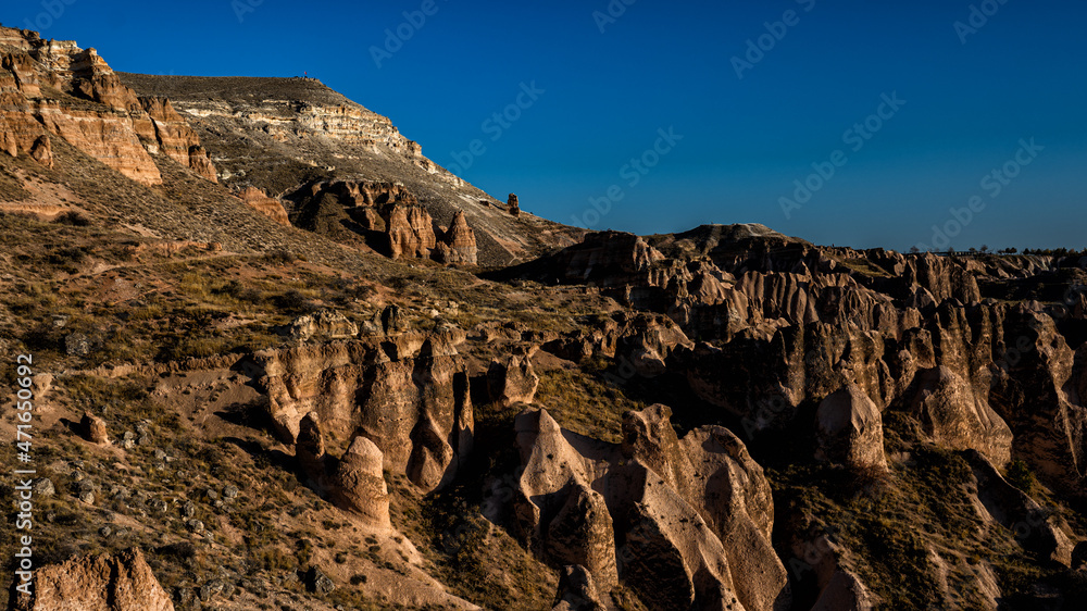 Awesome view of unusual rocky landscape in Cappadocia, Turkey.