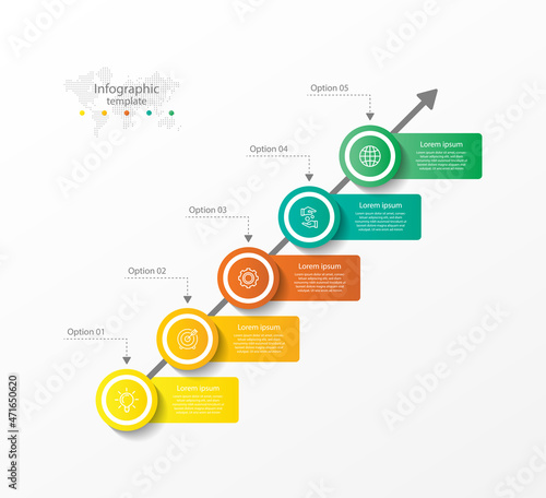 Business infographic template circle colorful with 5 step