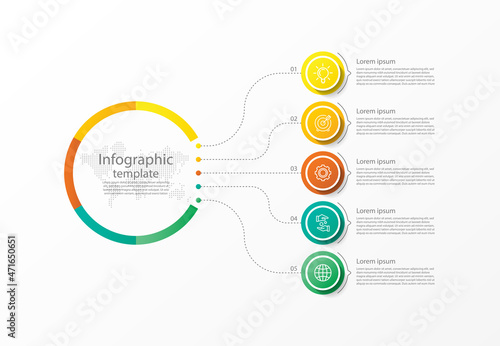 Business infographic template circle colorful with 5 step