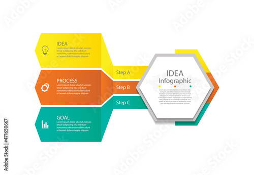 Flat business infographic template  with 3 step