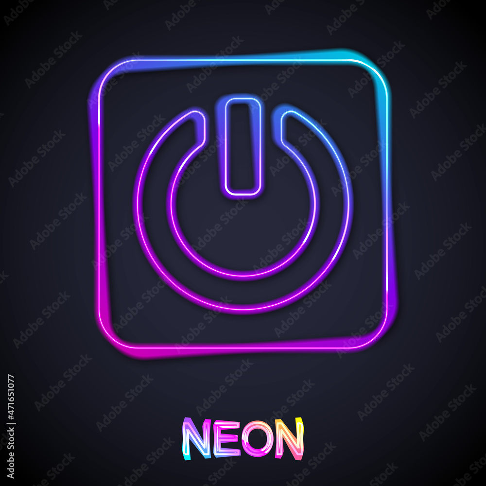 Glowing neon line Power button icon isolated on black background. Start sign. Vector Glowing neon line Power button icon isolated on black background. Start sign. Vector