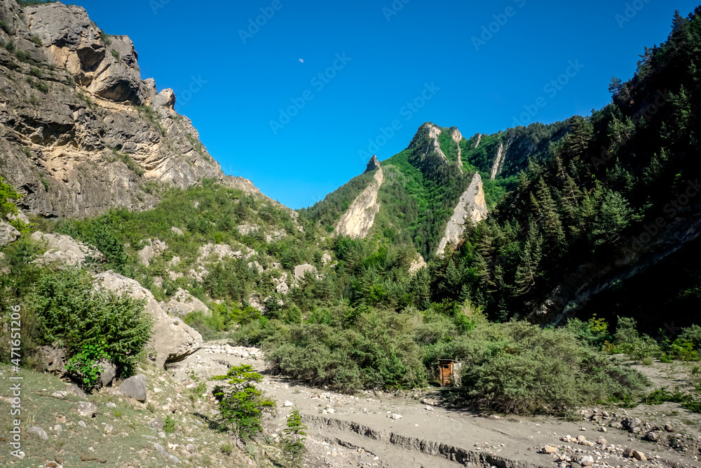Beautiful landscape of the Caucasian mountains at sunset in Dagestan