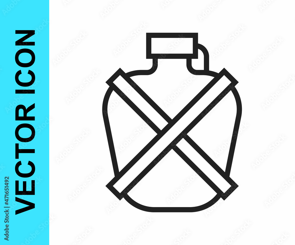 Black line Canteen water bottle icon isolated on white background. Tourist flask icon. Jar of water use in the campaign. Vector