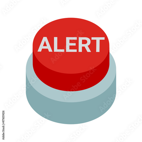 red alert button vector isolated on white background. 