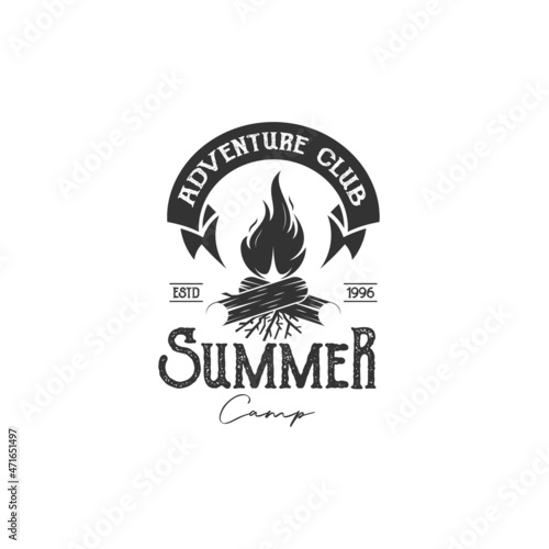 vintage retro emblem badge campfire bonfire logo design