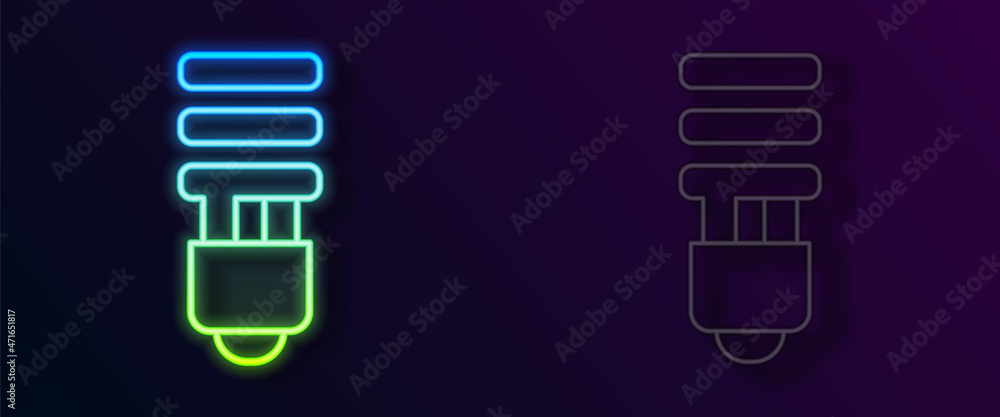 Glowing neon line LED light bulb icon isolated on black background. Economical LED illuminated lightbulb. Save energy lamp. Vector Glowing neon line LED light bulb icon isolated on black background. Economical LED illuminated lightbulb. Save energy lamp. Vector