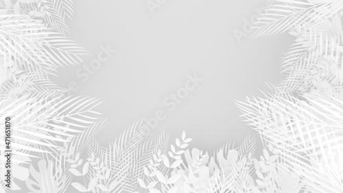 On a background of botanical leaves white leaf frame 3d rendering