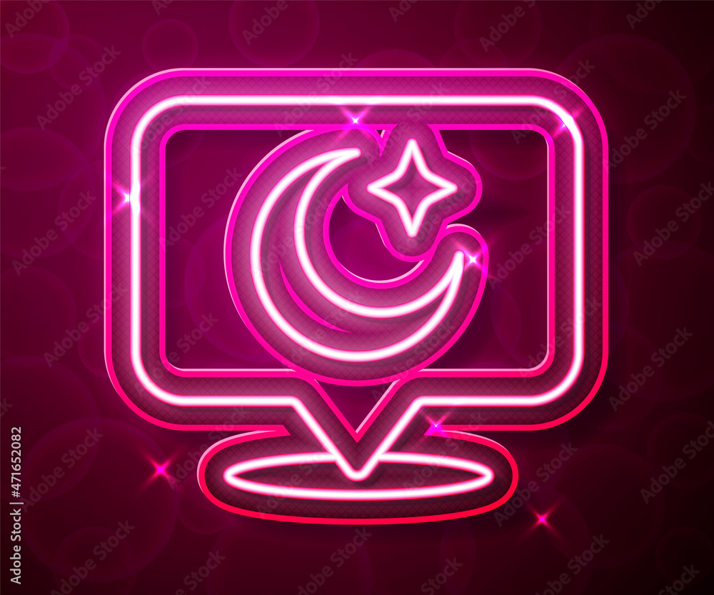 Glowing neon line Moon and stars icon isolated on red background. Cloudy night sign. Sleep dreams symbol. Full moon. Night or bed time sign. Vector Glowing neon line Moon and stars icon isolated on red background. Cloudy night sign. Sleep dreams symbol. Full moon. Night or bed time sign. Vector