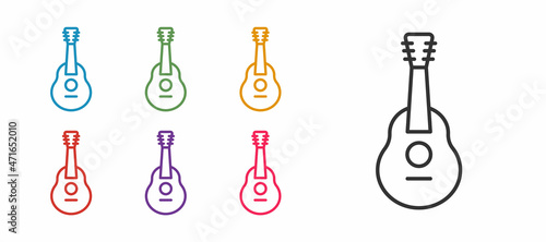 Set line Guitar icon isolated on white background. Acoustic guitar. String musical instrument. Set icons colorful. Vector