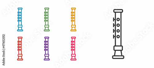 Set line Flute icon isolated on white background. Musical instrument. Set icons colorful. Vector