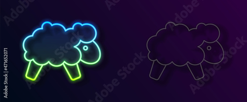 Glowing neon line Sheep icon isolated on black background. Counting sheep to fall asleep. Vector