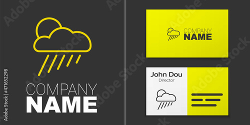Logotype line Cloud with rain and sun icon isolated on grey background. Rain cloud precipitation with rain drops. Logo design template element. Vector