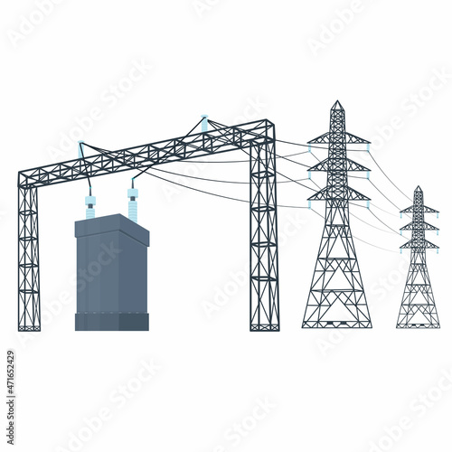 Power lines. Electric power transmission, vector illustration