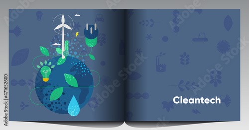 Nature and Renewable Energy. Recycle. Green Energy and Natural Resource Conservation. Set of vector illustrations. Background images for poster, banner, cover art.