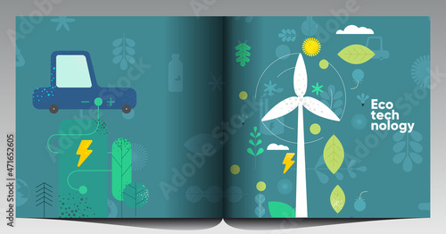 Nature and Renewable Energy. Recycle. Green Energy and Natural Resource Conservation. Set of vector illustrations. Background images for poster, banner, cover art.