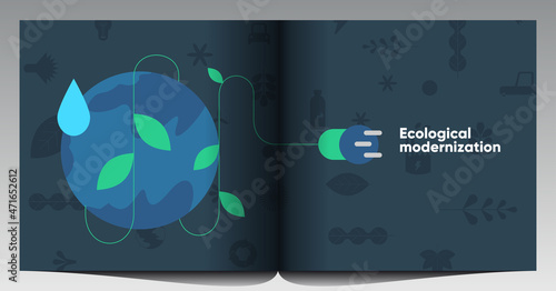 Nature and Renewable Energy. Recycle. Green Energy and Natural Resource Conservation. Set of vector illustrations. Background images for poster, banner, cover art.