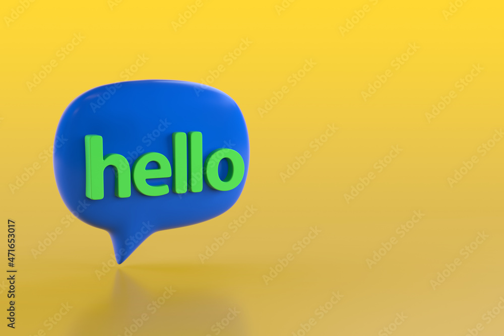 Hello Speech Bubble Isolated on the Yellow Background. 3d Rendering Hello Speech Bubble Isolated on the Yellow Background. 3d Rendering