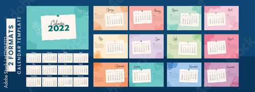 Colorful 2022 Yearly Calendar Template Design In Two Formats. photo