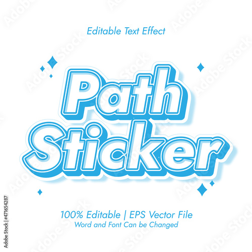 Simple Blue Path sticker printing cutting text effect editable Vector