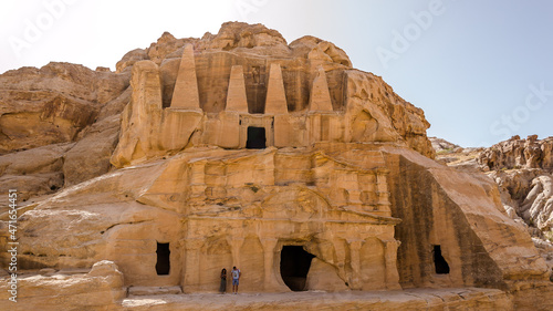 Obelisk Tomb standing at the entrance caves to Al-siq in Petra, Jordan