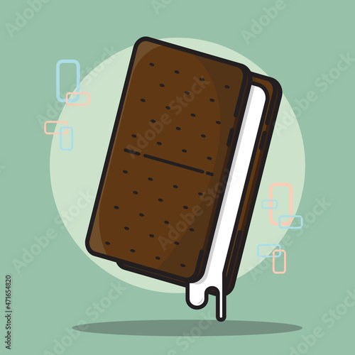 Vector illustration of ice cream sandwich in flat design style, sweet dessert