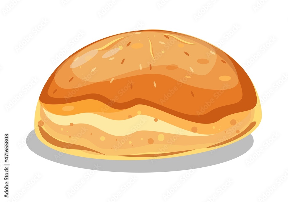 Bun. A product made of flour. A bakery product. Hamburger, burger. Graphic. Vector. Flat style cartoon drawing. Bun. A product made of flour. A bakery product. Hamburger, burger. Graphic. Vector. Flat style cartoon drawing.