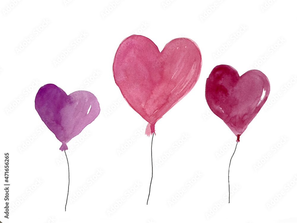 hand drawn watercolor heart balloon 
Valentine's Day