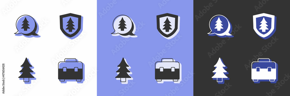 Set Toolbox, Tree, and Shield with tree icon. Vector